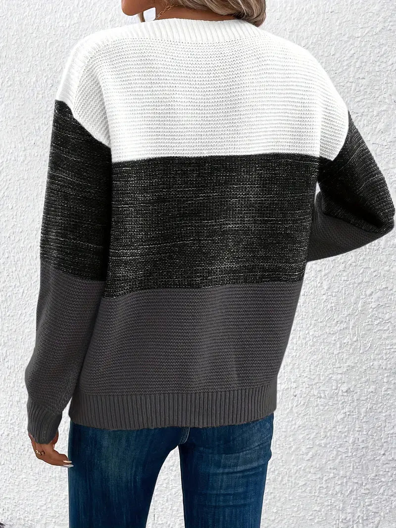 Heidi-Mode | Farbblock-Pullover mit Rundhalsausschnitt