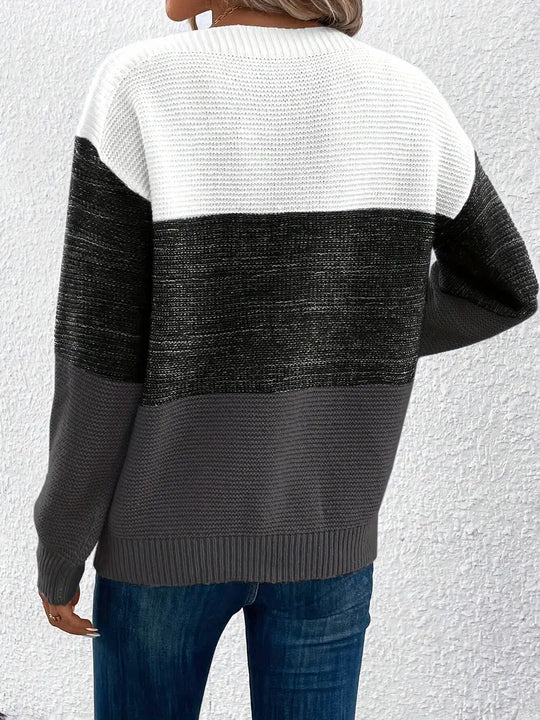 Heidi-Mode | Farbblock-Pullover mit Rundhalsausschnitt