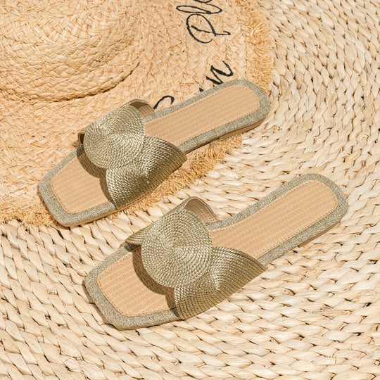 Heidi-Mode | Flache Gewebte Schuhe mit Geometrischer Stickerei, Tpr Sohle, Aprikose