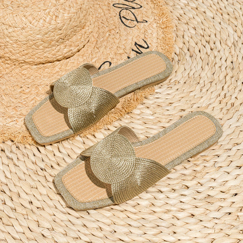 Heidi-Mode | Flache Gewebte Schuhe mit Geometrischer Stickerei, Tpr Sohle, Aprikose