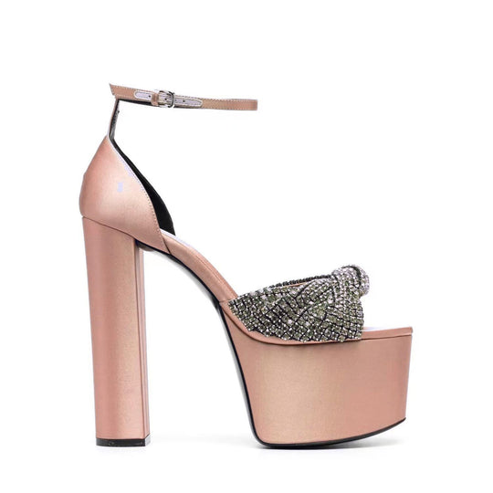 Heidi-Mode | Seiden Hohe Plateau Schuhe Wasserdichte Plateau Strass Peep Toe Hohe Sandalen