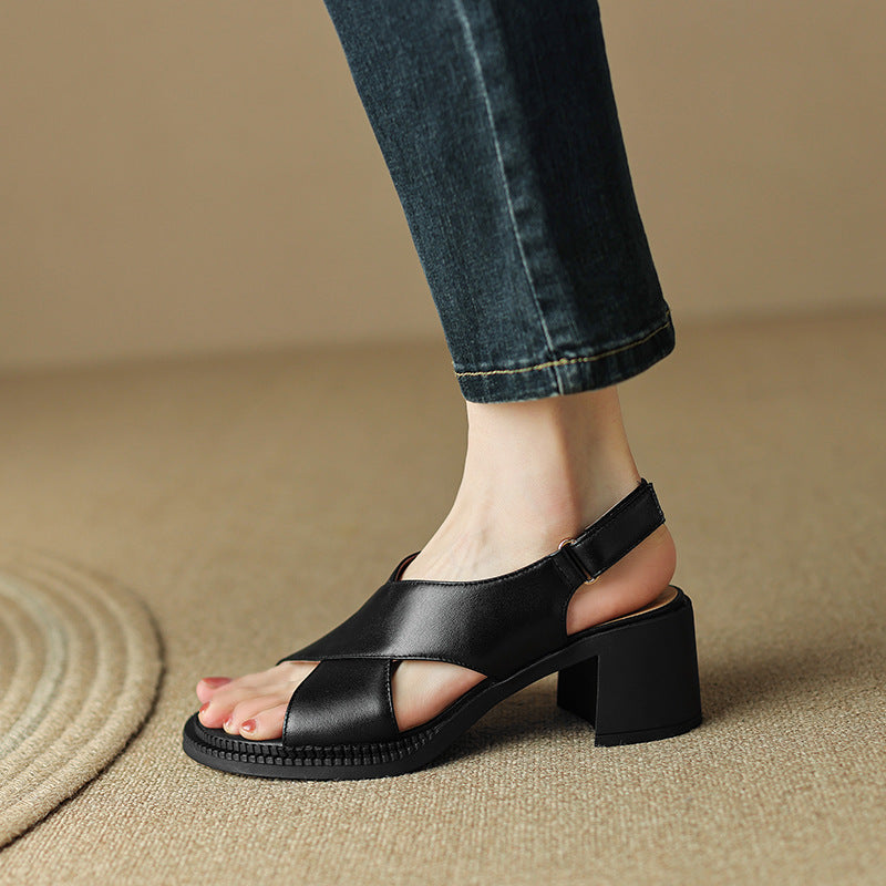 Heidi-Mode | Mid Heel Plus Size 40 41 Breite Riemen Offene Zehe Retro Sandalen