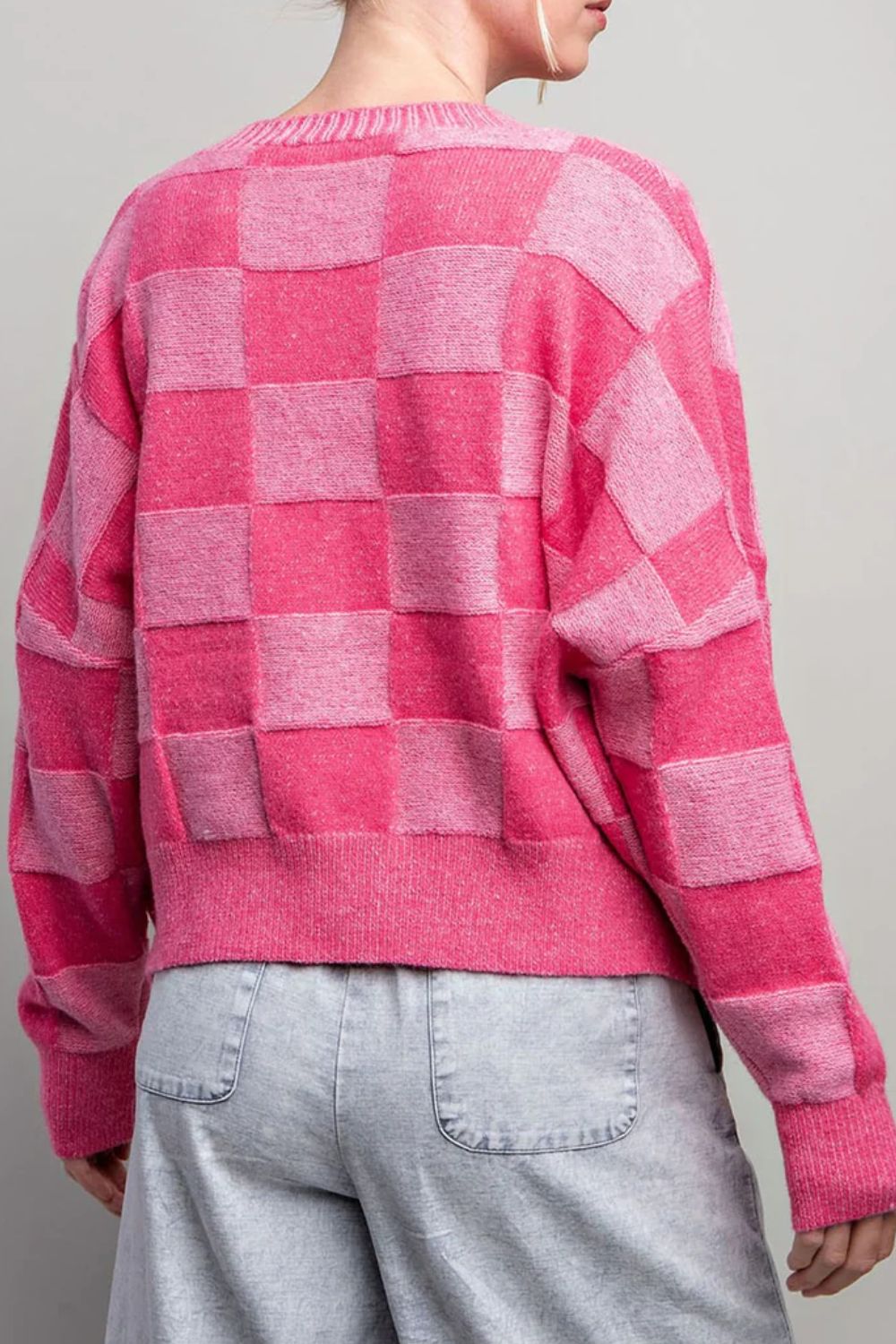 Heidi-Mode | Kariertes V-Ausschnitt Langarm Cardigan