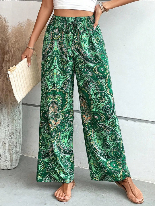 Damen High-Waist Hose mit Künstlerischem Print