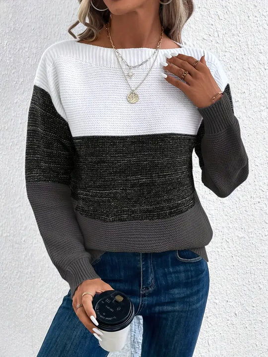 Heidi-Mode | Farbblock-Pullover mit Rundhalsausschnitt
