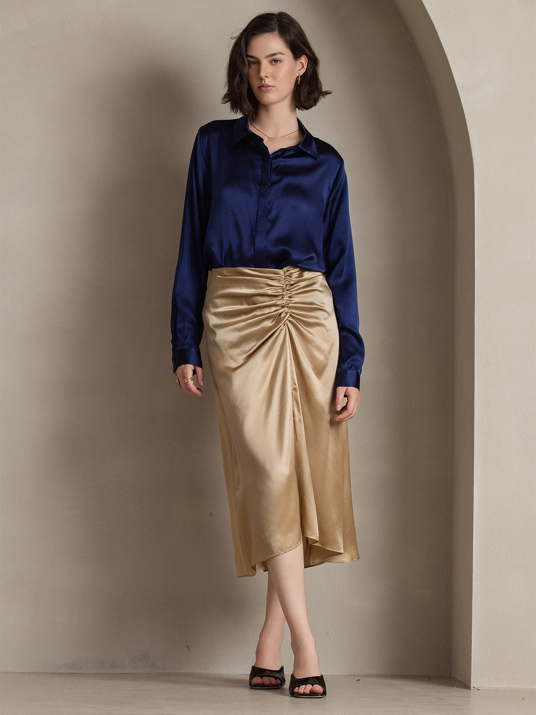 Heidi-Mode | Damen Klassische Seide Langarmshirt