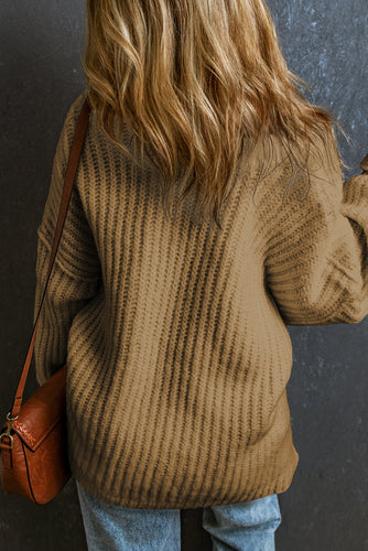 Rippenstrick Rundhalsausschnitt Slouchy Chunky Pullover