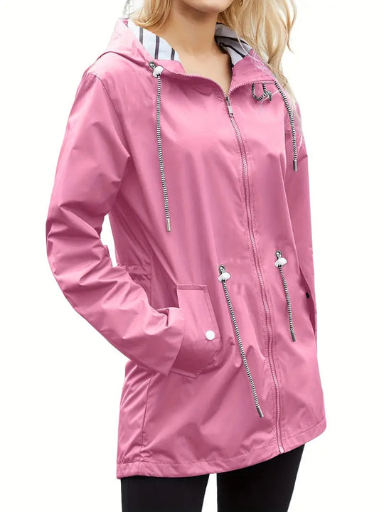 Heidi-Mode | Wasserdichte Regenjacke Mit Kapuze Und Langen Ärmeln, Halblang Für Damen