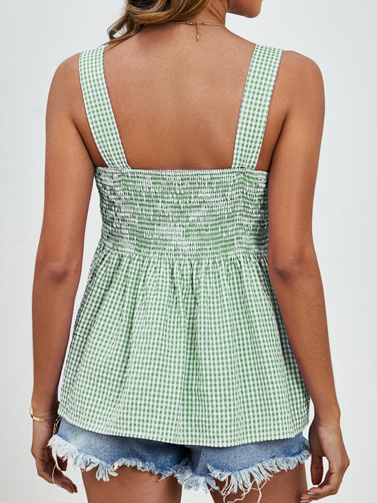 Heidi-Mode | Geraffte Karos Quadrat-Ausschnitt Tanktop