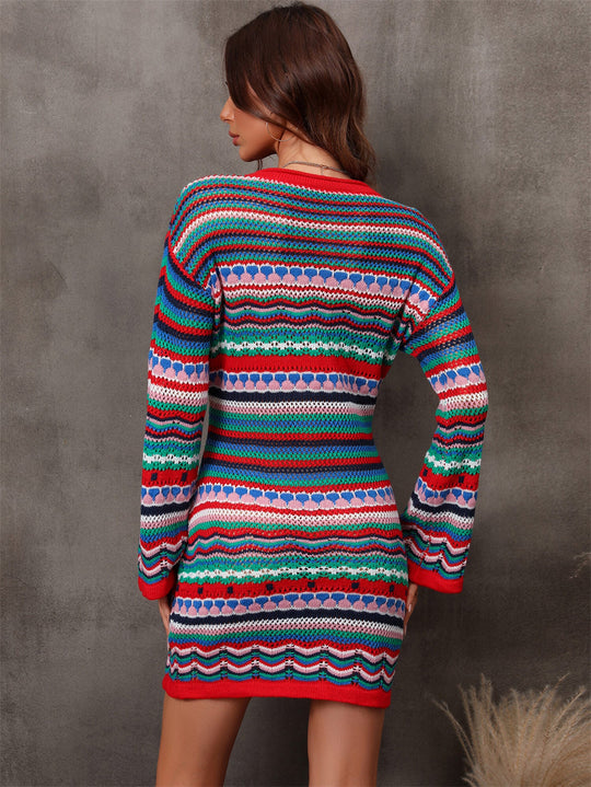 Heidi-Mode | Engel Flügel Mehrfarbig Gestreifter Fallender Schulter Pullover Kleid