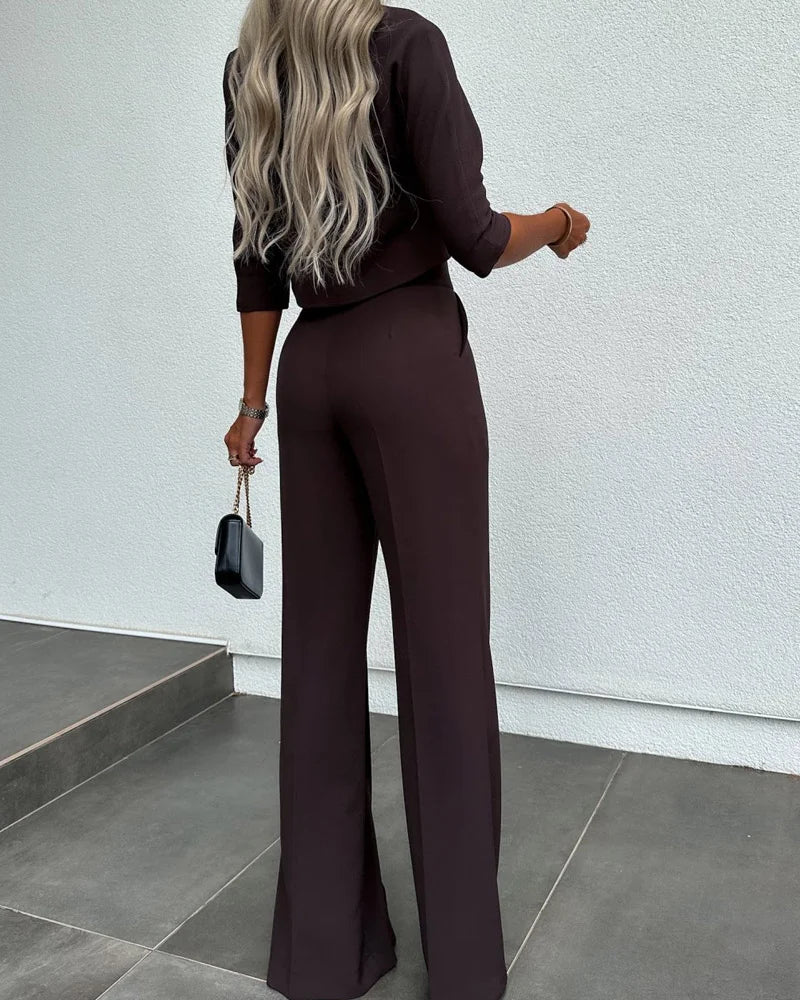 Heidi-Mode | Eleganter Damen Zweiteiler mit Schlaghose und Crop Top