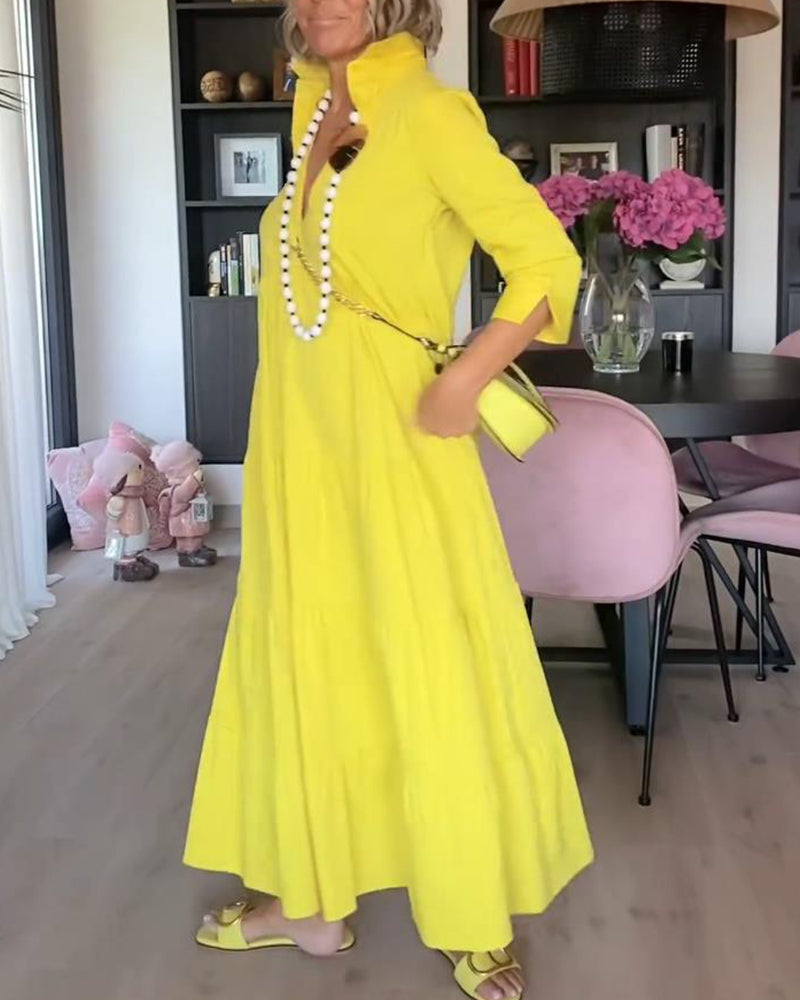 Heidi-Mode | Lässiges Einfarbiges Patchworkkleid mit Reverstasche
