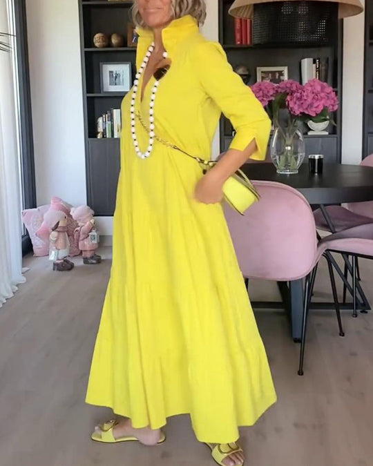 Heidi-Mode | Lässiges Einfarbiges Patchworkkleid mit Reverstasche