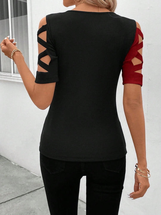 Heidi Mode | Klassisches, farblich passendes, schulterfreies, schmal geschnittenes T-Shirt