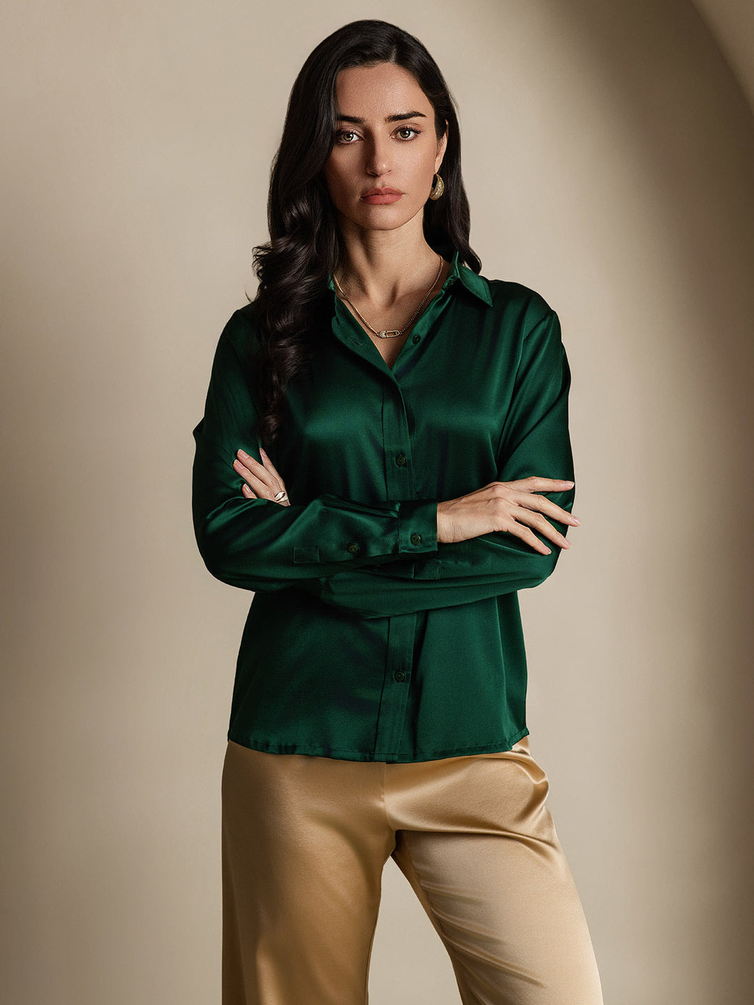 Heidi-Mode | Damen Mulberry Seide Elegant Langarmbluse