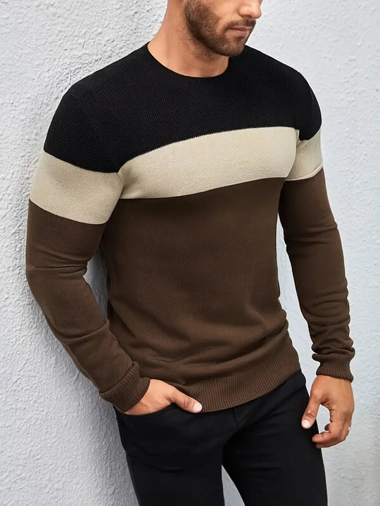 Heidi-Mode Voller Ärmel 3 Tone Stylish Herren Pullover