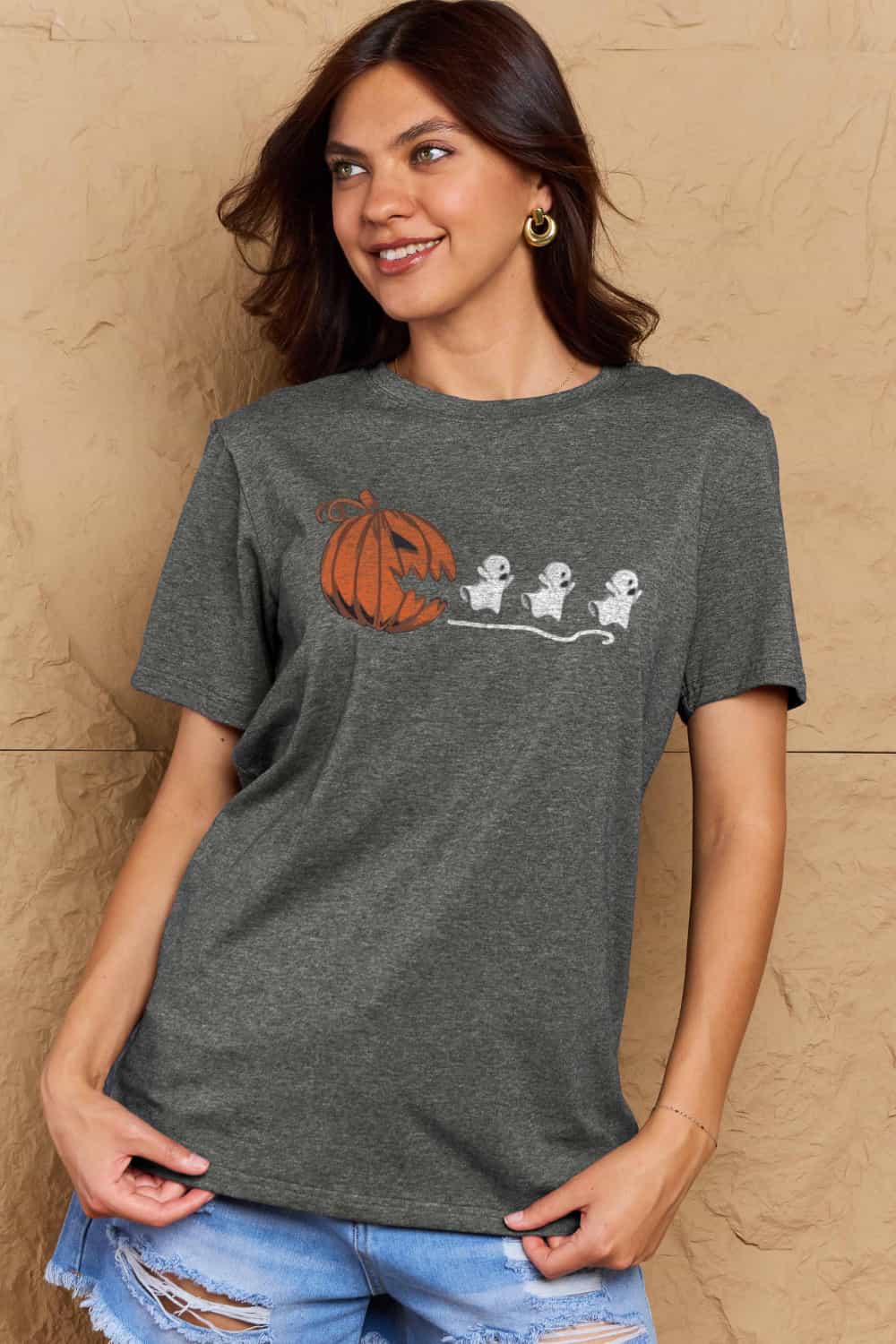 Heidi-Mode | Simply Love Vollgröße Kürbisgesicht Grafik Baumwoll-T-Shirt