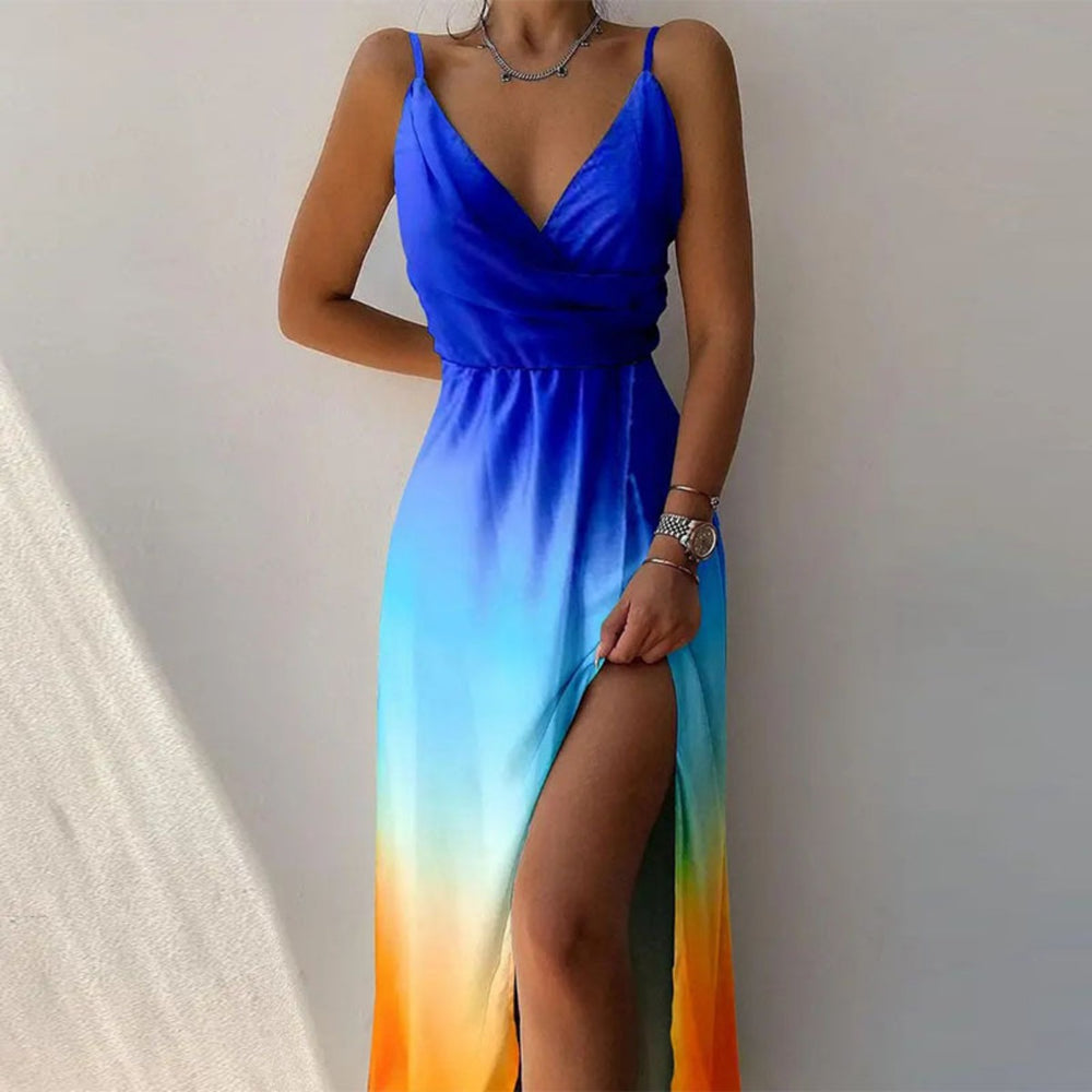 Heidi Mode | Kleid mit Hosenträgern und V-Ausschnitt mit geteiltem Print