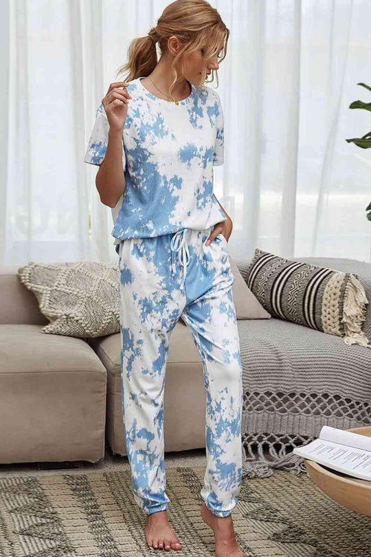 Heidi-Mode | Tie-Dye T-Shirt und Drawstring Taille Jogginghose Lounge Set