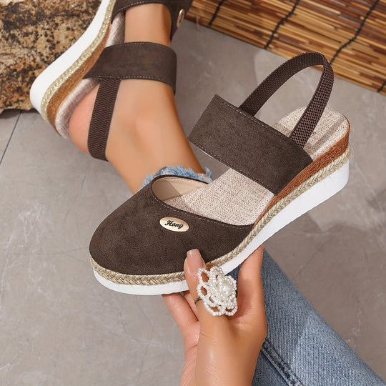 Heidi-Mode | Damen Sandalen Auf Plattform: Rutschfest, Geschlossene Zehe, Elastischer Riemen