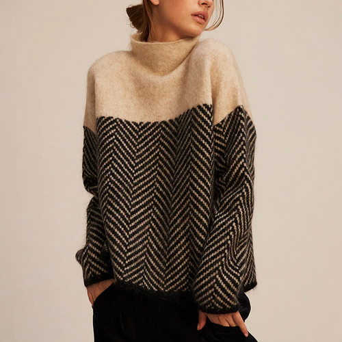 Heidi-Mode | Strickpullover mit Hohem Kragen Grafisches Muster und Weiche Qualität Elegant und Warm