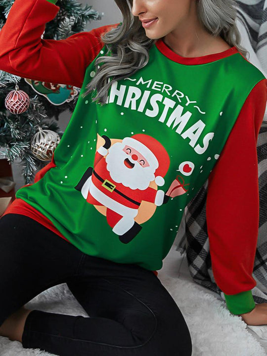 Heidi-Mode | Weihnachtsdesign Splicing Langarm-T-Shirt