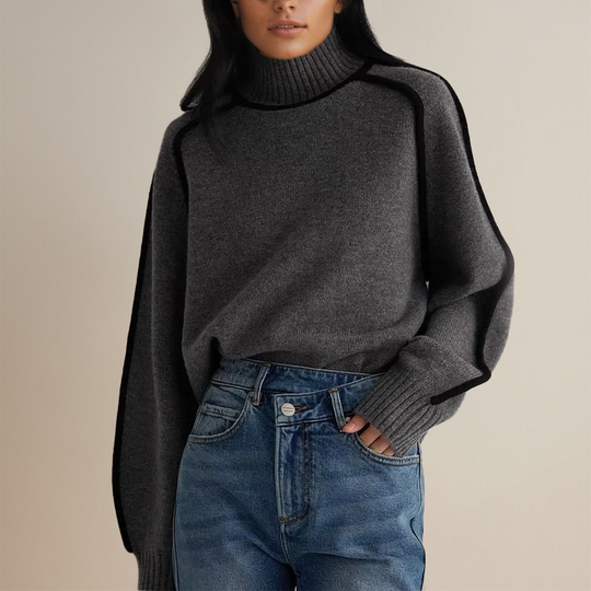 Heidi-Mode | Luxus Rollkragenpullover mit Kontrastdetails