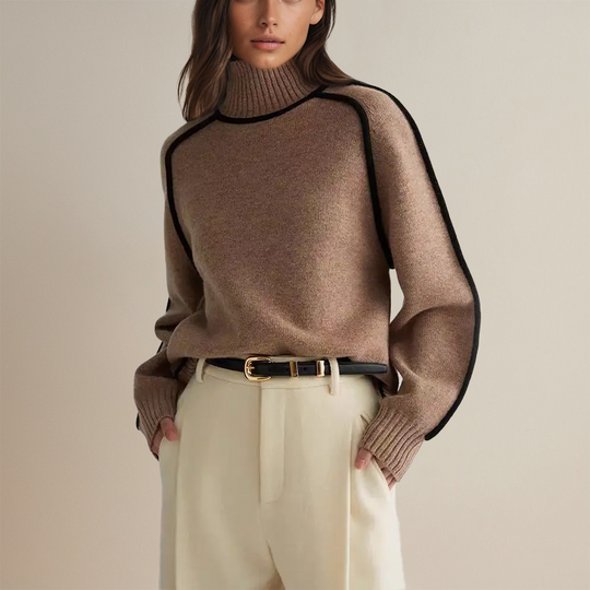 Heidi-Mode | Luxus Rollkragenpullover mit Kontrastdetails