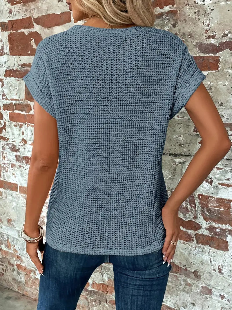 Heidi-Mode | Waflowa Strick Batwing Weiches Hellblau Top mit Gedrehtem Saum
