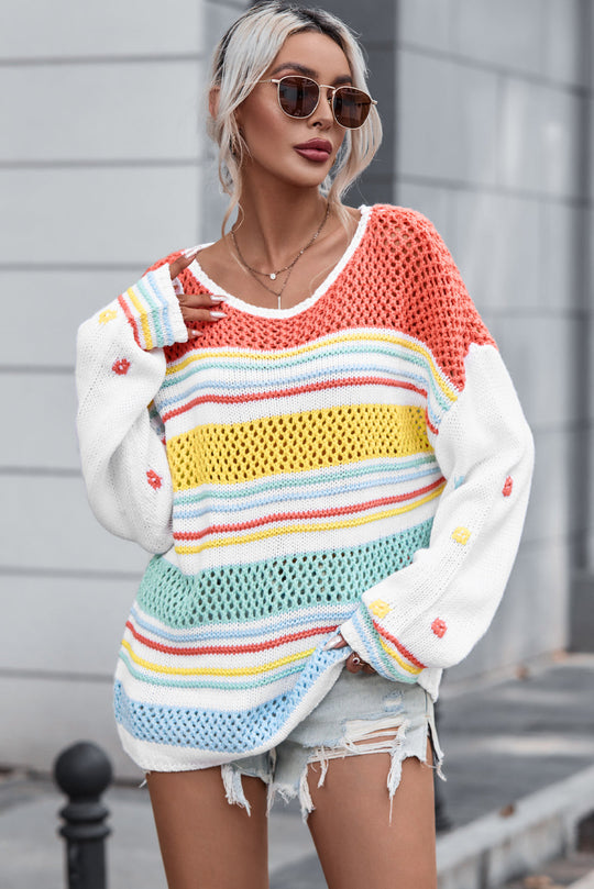 Hohl Gestreift Contrast Sleeve Pullover