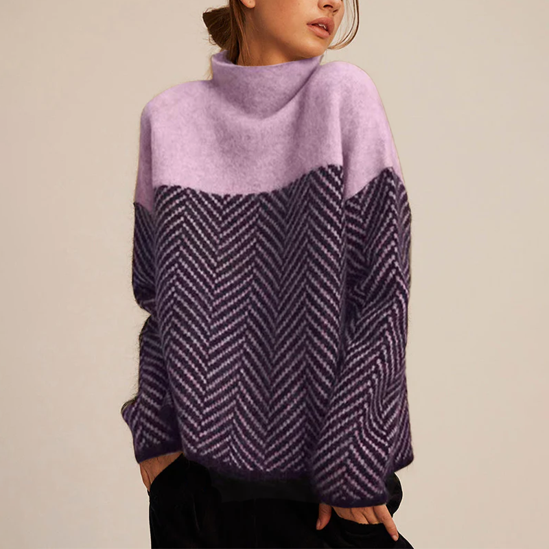 Heidi-Mode | Strickpullover mit Hohem Kragen Grafisches Muster und Weiche Qualität Elegant und Warm
