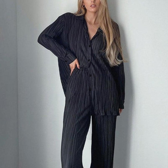 Heidi-Mode | Damen Elegant Plissiert Set Zwei Teile