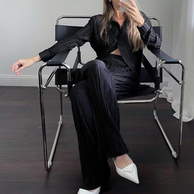Heidi-Mode | Damen Elegant Plissiert Set Zwei Teile