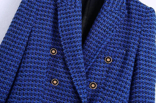 Heidi-Mode | Dunkelblau Tweed Blazer Damen - Lässig - Kariert