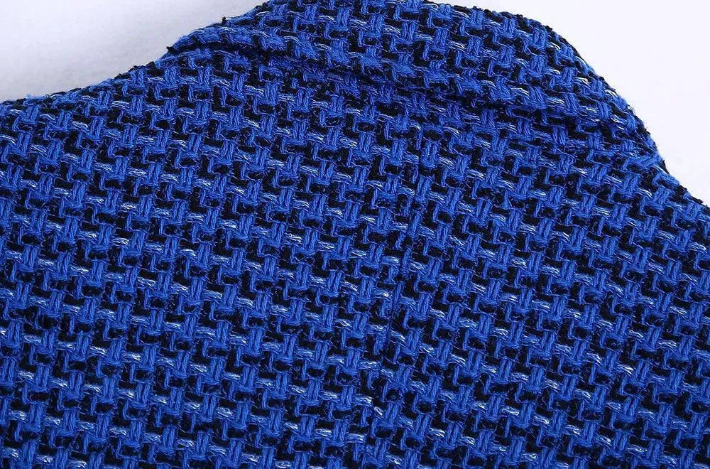 Heidi-Mode | Dunkelblau Tweed Blazer Damen - Lässig - Kariert