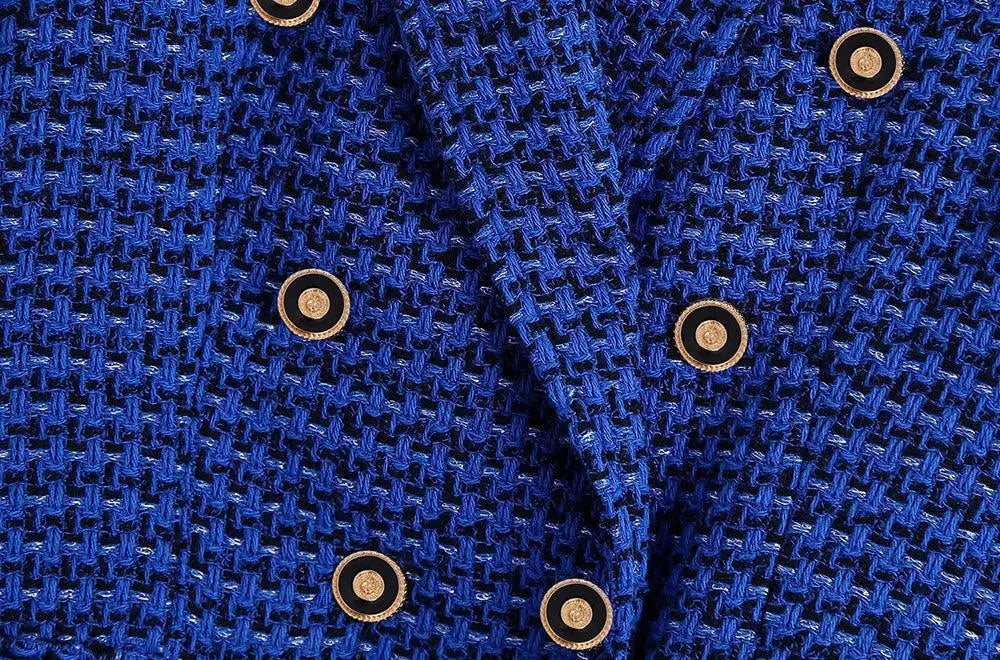 Heidi-Mode | Dunkelblau Tweed Blazer Damen - Lässig - Kariert