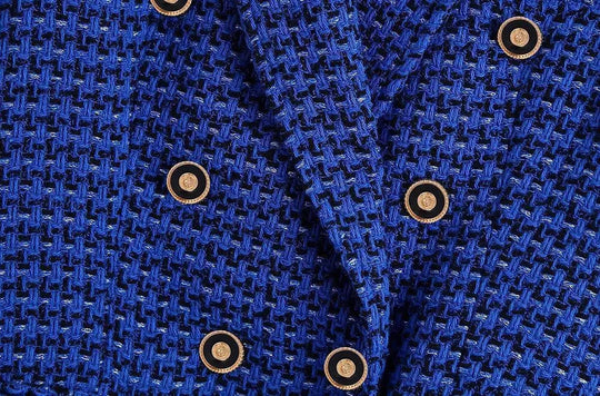 Heidi-Mode | Dunkelblau Tweed Blazer Damen - Lässig - Kariert