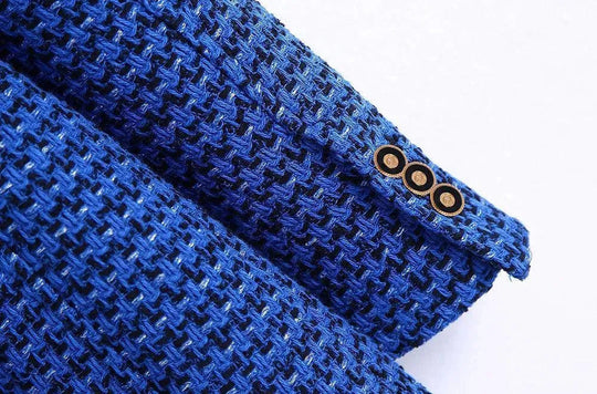 Heidi-Mode | Dunkelblau Tweed Blazer Damen - Lässig - Kariert