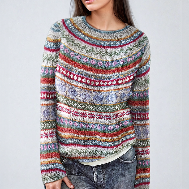 Heidi-Mode | Gemusterter Pullover In Lockerer Passform für Frauen