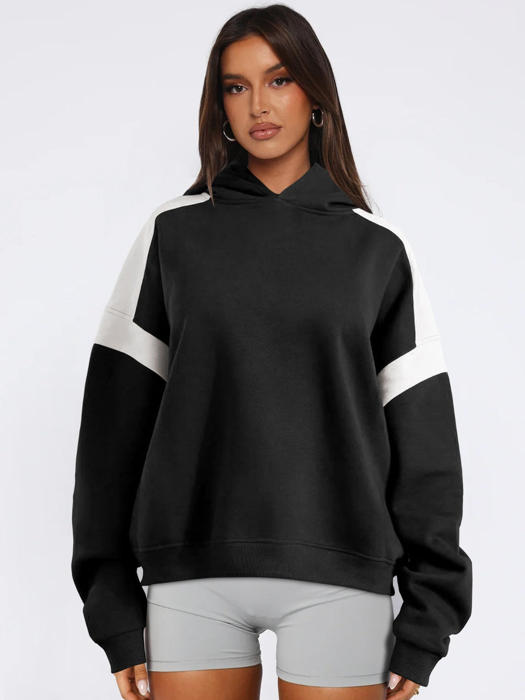 Heidi-Mode | Kontrast Gefallene Schulter Langarm Hoodie