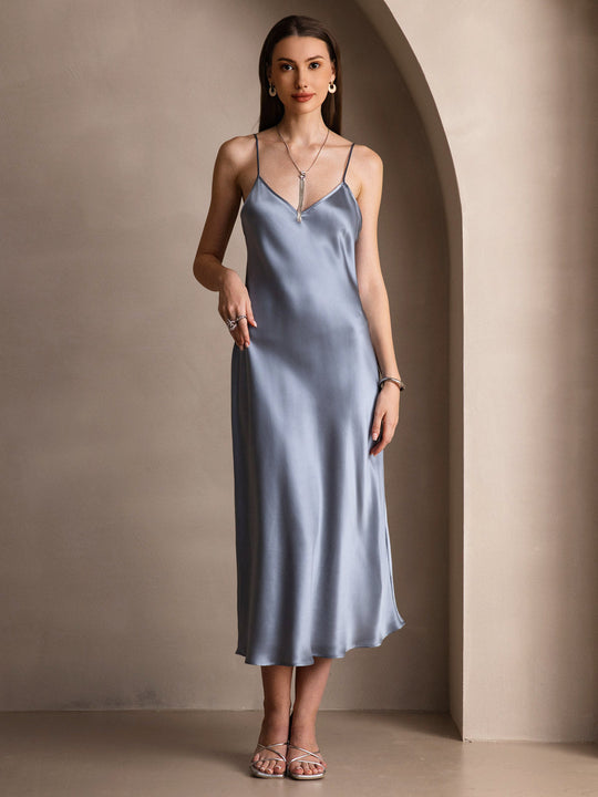 Heidi-Mode | Lange Seidenkleid mit Spaghetti-Träger