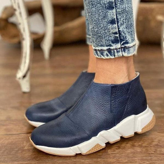 Heidi-Mode | Flache Vegane Leder Stiefeletten mit Reißverschluss für Frauen