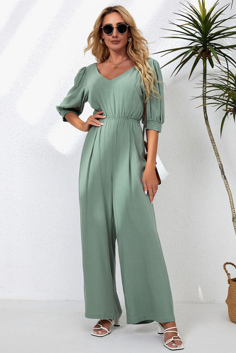 Heidi-Mode | V-Ausschnitt Halbarm Jumpsuit