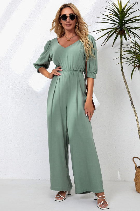 Heidi-Mode | V-Ausschnitt Halbarm Jumpsuit