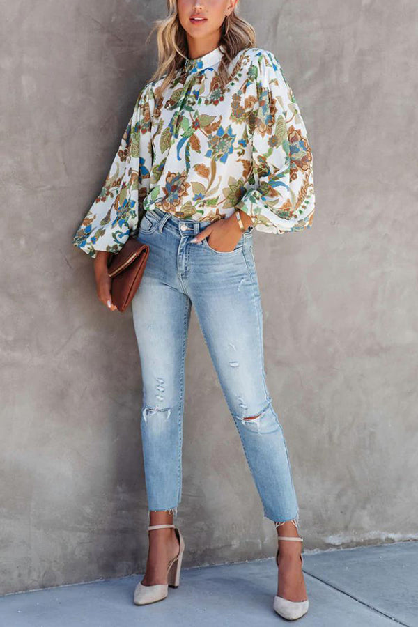 Heidi-Mode | Shady Grove Gedruckte Ballonärmels Bluse