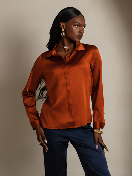 Heidi-Mode | Damen Klassische Seide Langarmshirt