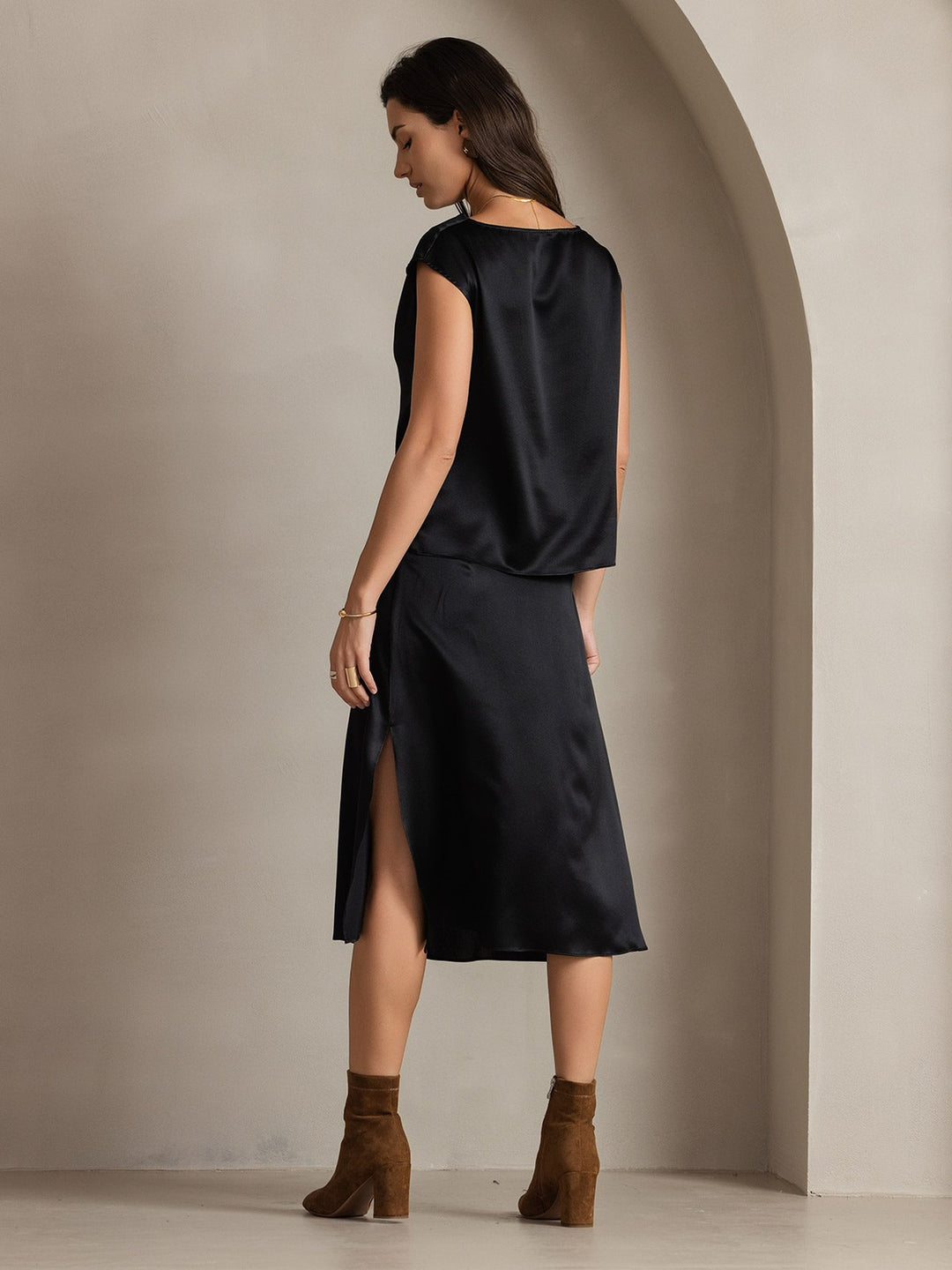 Heidi-Mode | Seiden Kappenärmel Halskragen Tanktop Bluse