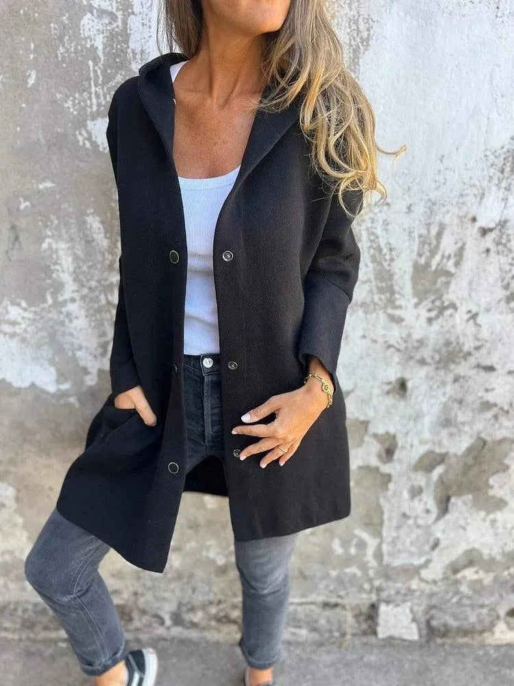 Heidi-Mode | Lässiger einreihiger Cardigan mit Kapuze