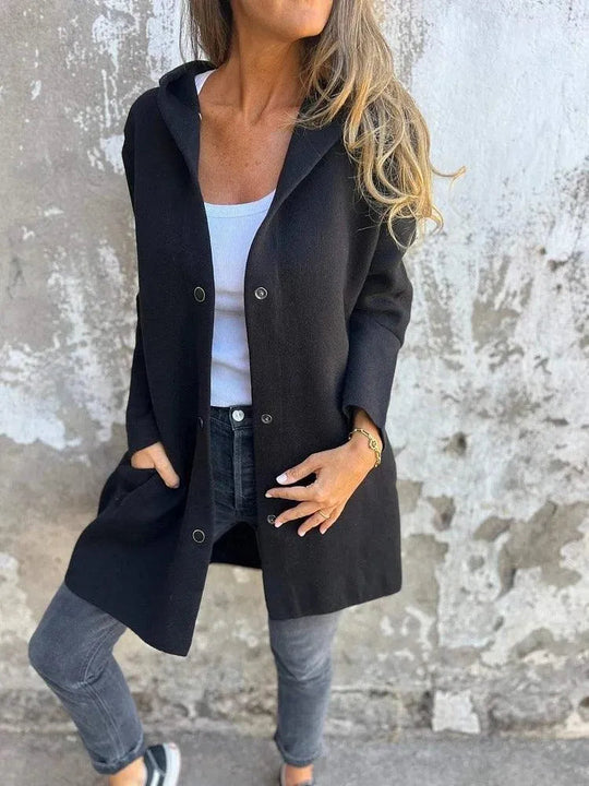Heidi-Mode | Lässiger einreihiger Cardigan mit Kapuze