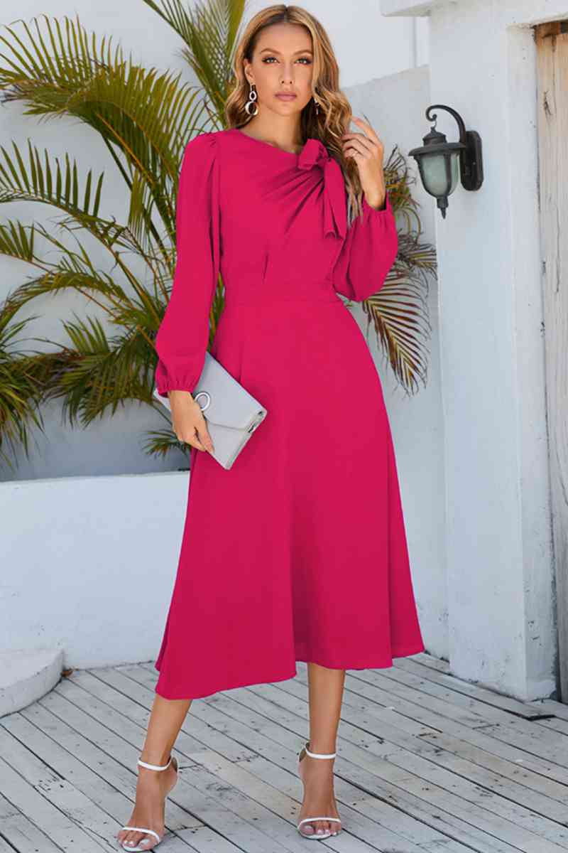 Heidi-Mode | Gedrehter Lange Ärmel Midi Kleid